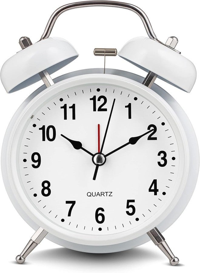 FARENI Vintage Twin Bell Analog Display Table Alarm Clock with Night LED Light Heavy Slippers Extra Loud Alarm Clock Ideal for Student and Kids Bedroom (White) - Image 1